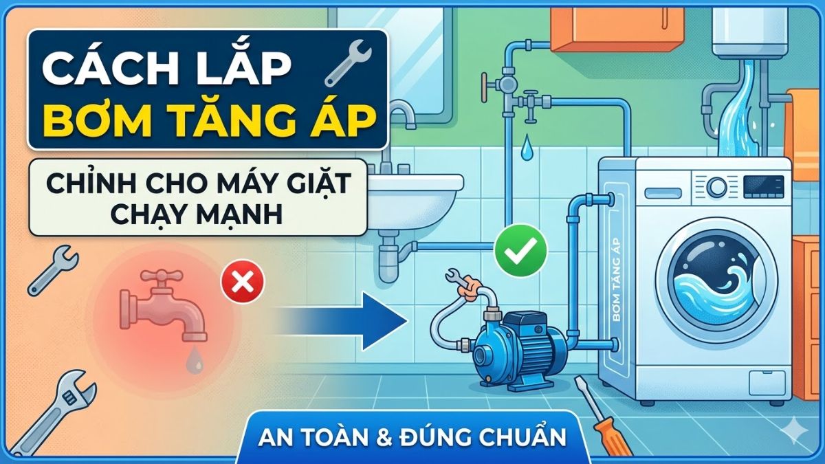 Cách lắp máy bơm tăng áp cho máy giặt đúng chuẩn, an toàn